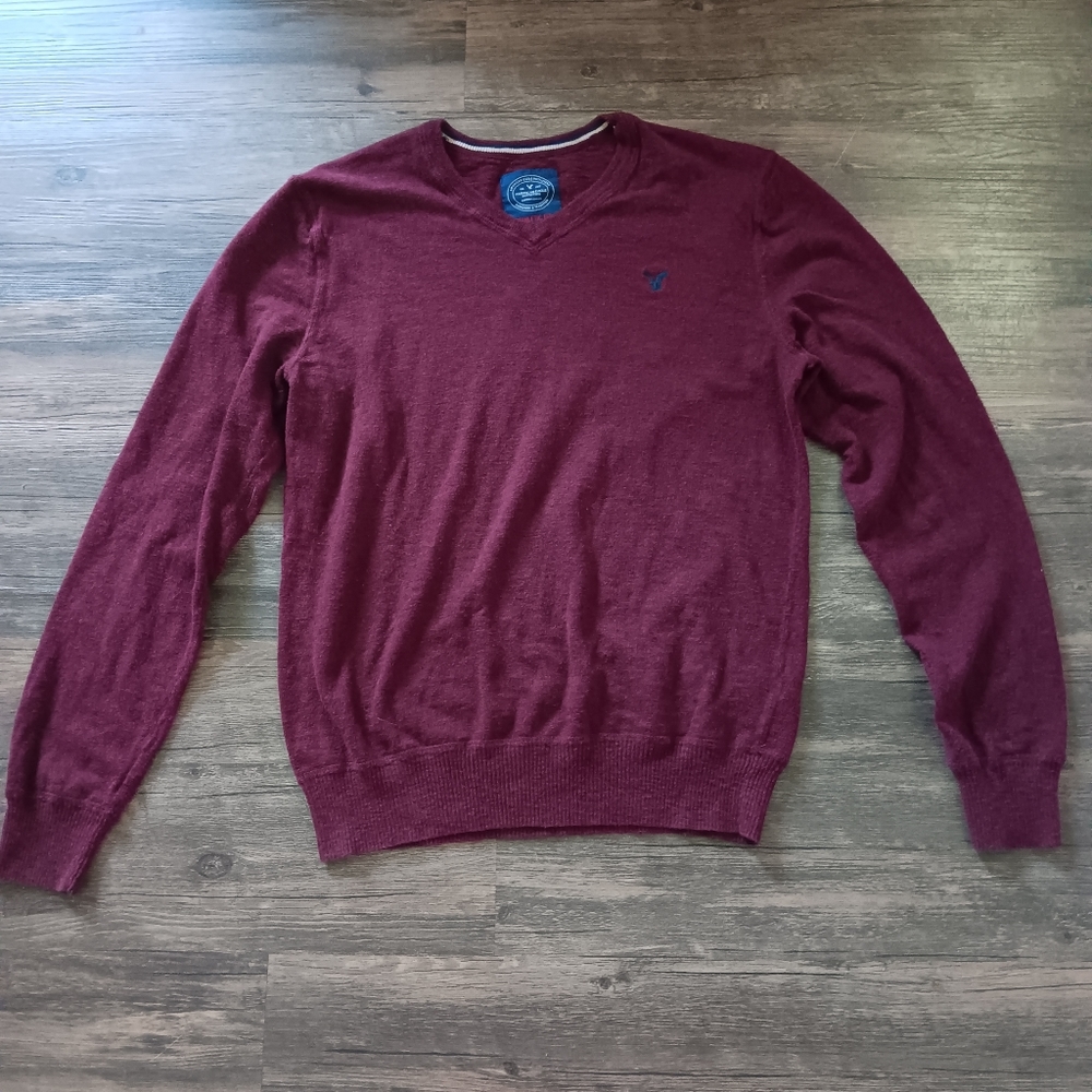 American Eagle V Neck Red Pullover Sweater Size M